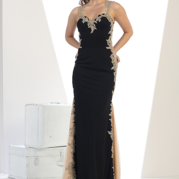 black and gold evening gown plus size